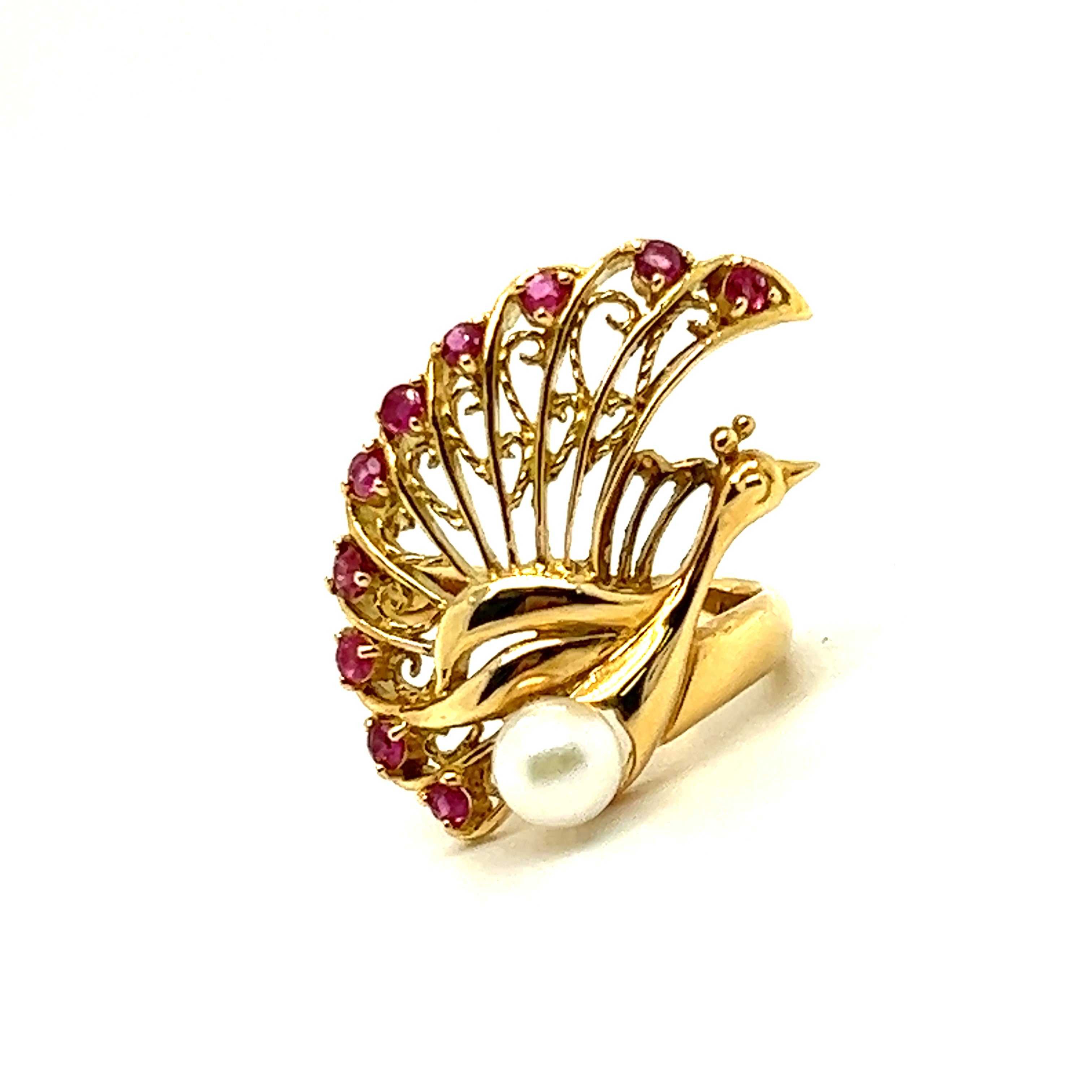 18k yellow gold with ruby and pearl ring – solediam