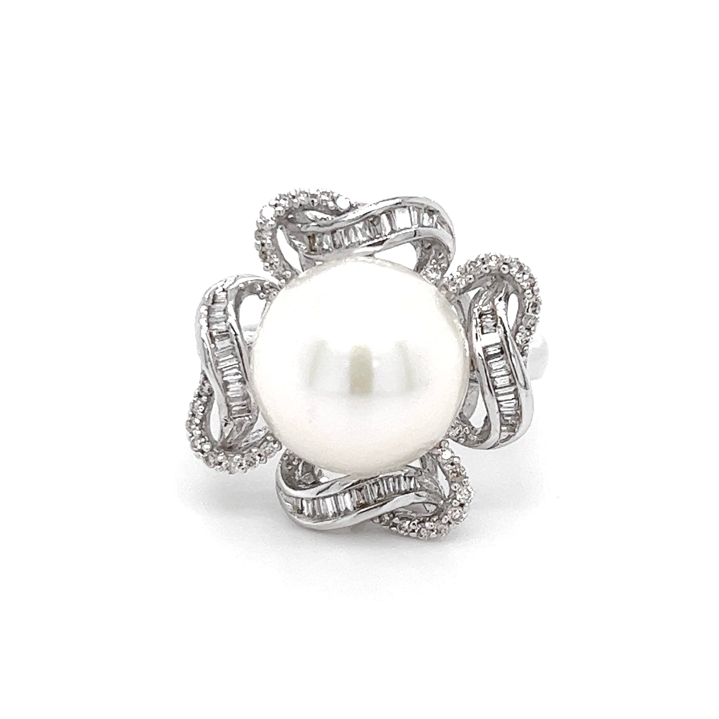 Pearl and store diamond cluster ring