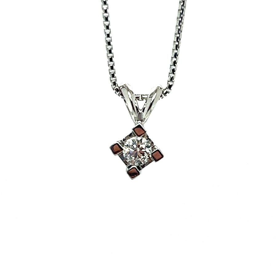 Solitaire diamond pendant with gold chain 0.15Ct