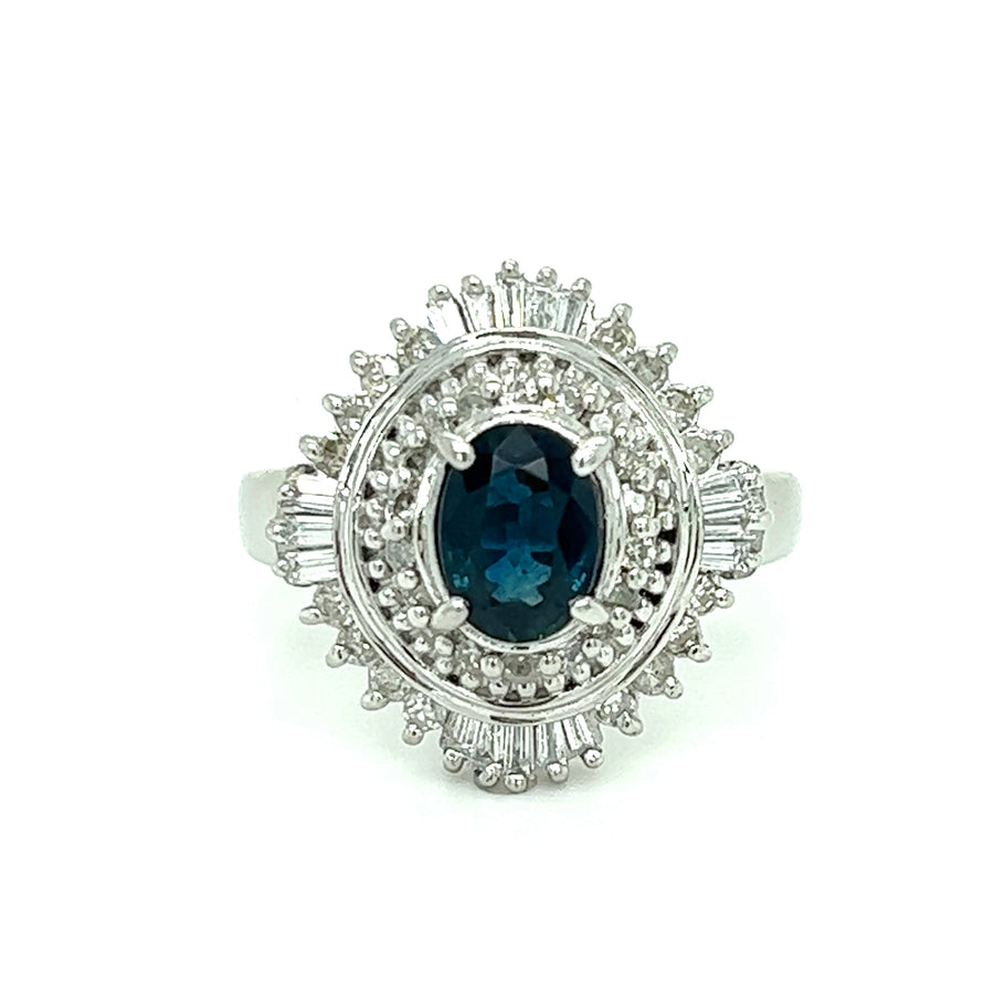 Diamond and blue sapphire ring