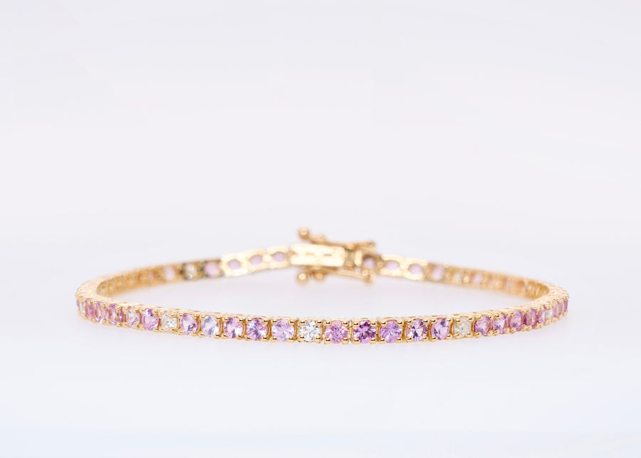 Pink stones 18k gold tennis bracelet