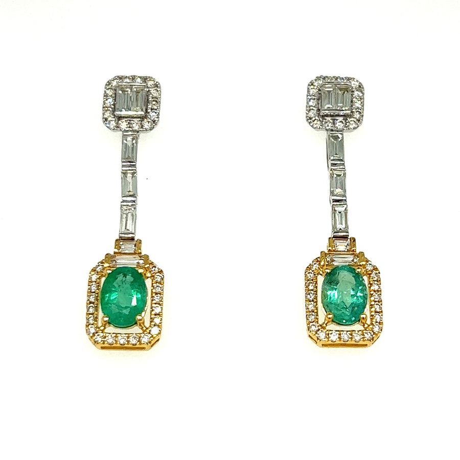 Oval emerald with diamonds earrings