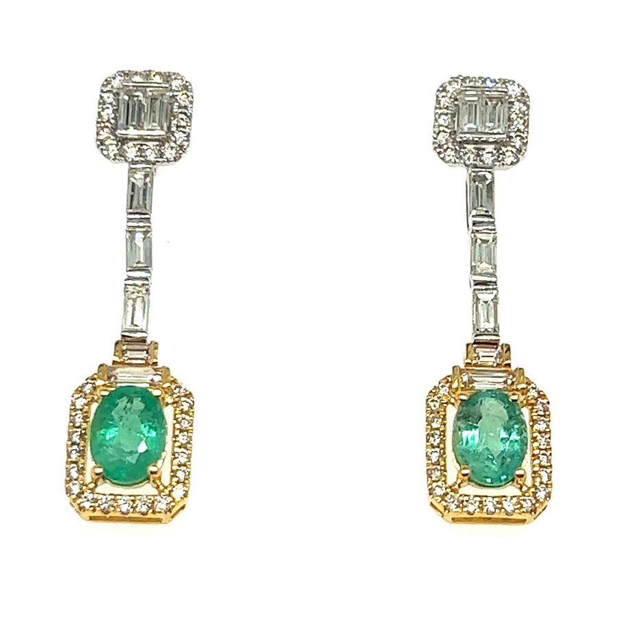 Oval emerald with diamonds earrings