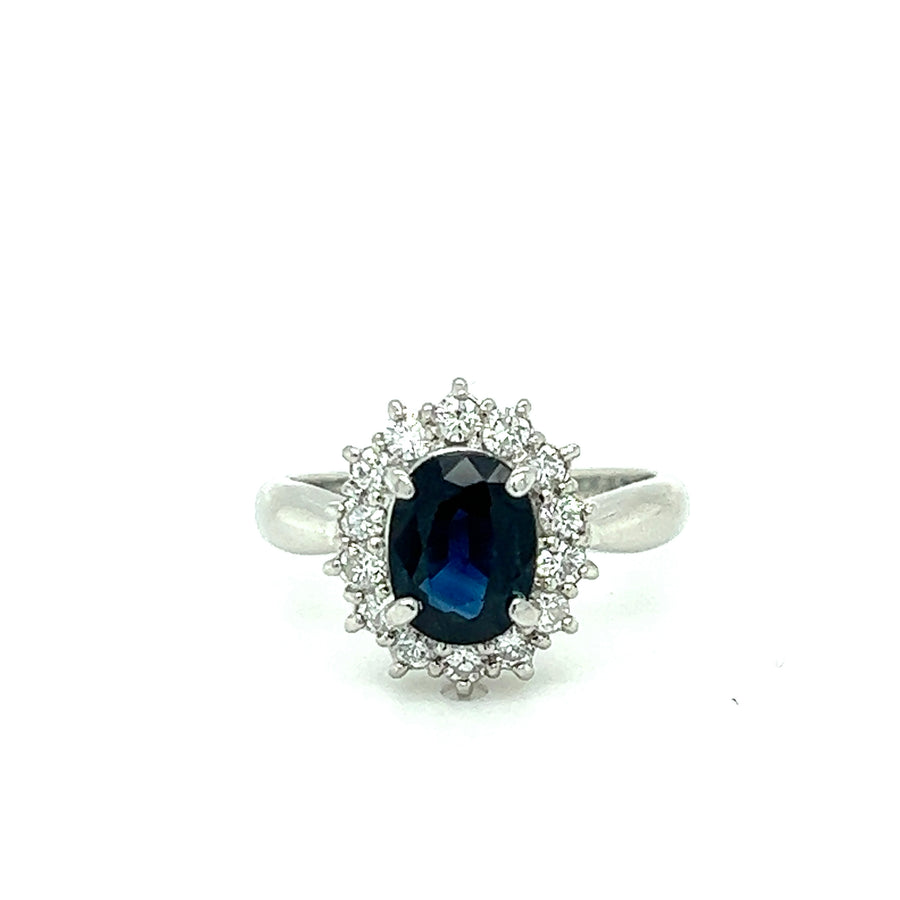 Diamond and blue sapphire ring